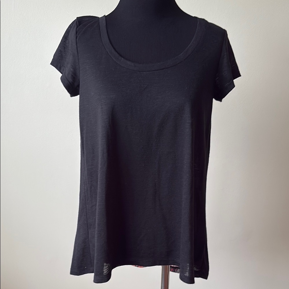 Black Burnout Women's Top with sheer floral back panel
